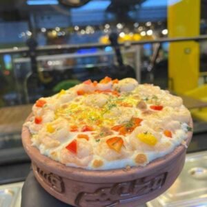 طاجن فخار باستا صوص ابيض بالجمبري